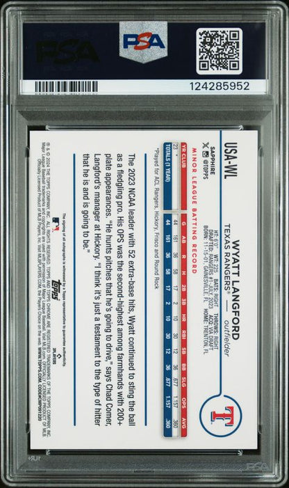2024 Topps Chrome Sapphire Update Series Chrome Sapphire Autographs Wyatt Langford #WL Green PSA 10