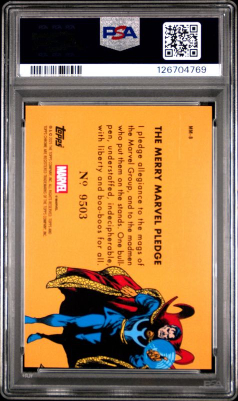 2025 Topps Chrome Marvel Sapphire Edition the Merry Marvel Marching Society Doctor Strange #MM8 PSA 10