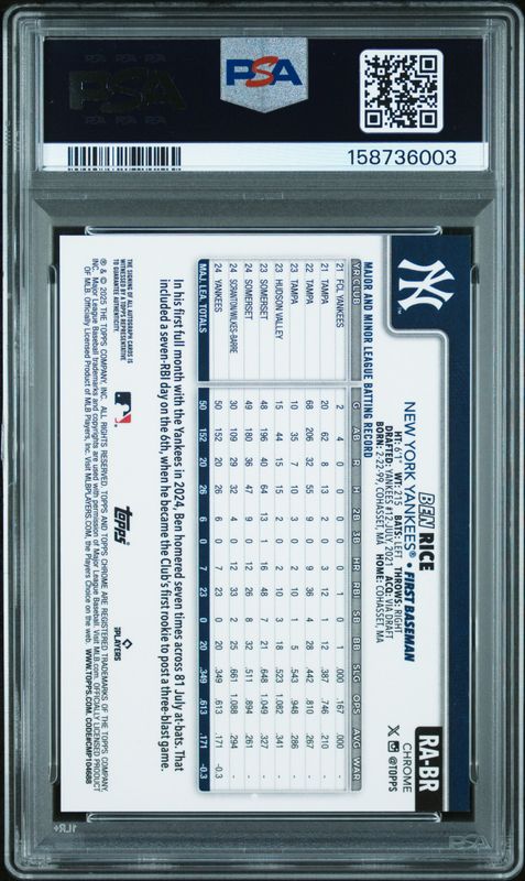 2025 Topps Chrome Rookie Autographs Ben Rice #RABR Blue Refractor PSA 8