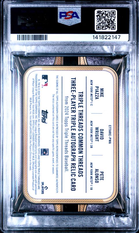 2024 Topps Triple Threads Common Threads Three Player Triple Autograph Relics David Wright/Mike Piazza/Pete Alonso #PWA PSA 6