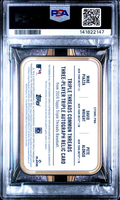 2024 Topps Triple Threads Common Threads Three Player Triple Autograph Relics David Wright/Mike Piazza/Pete Alonso #PWA PSA 6