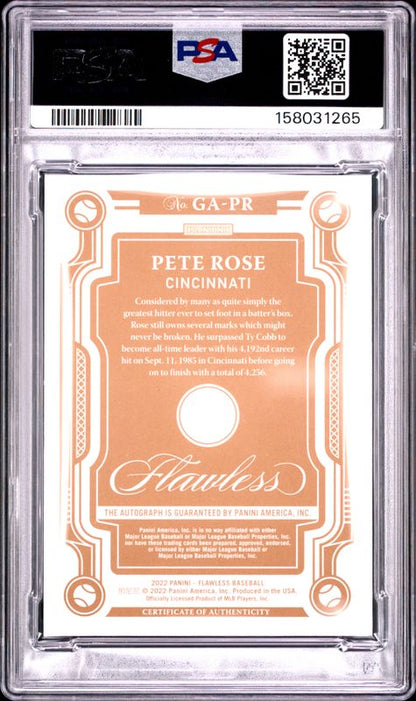 2022 Panini Flawless Greats Autographs Pete Rose #GAPR Gold PSA 10