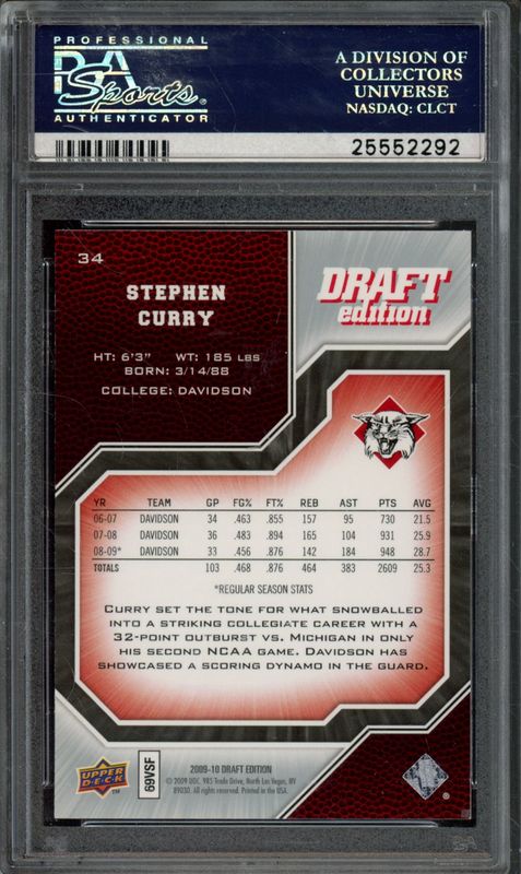 2009 Upper Deck Draft Edition Stephen Curry #34 PSA 10