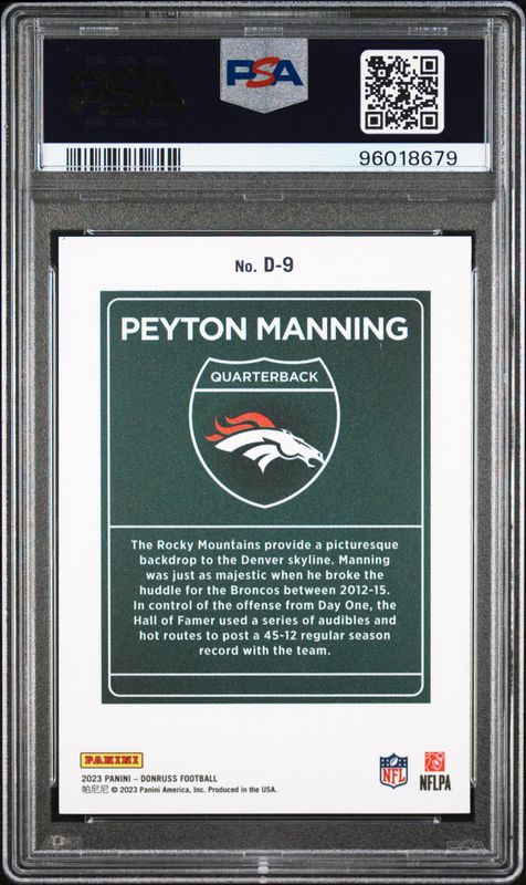 2023 Panini Donruss Downtown! Peyton Manning #D9 PSA 10