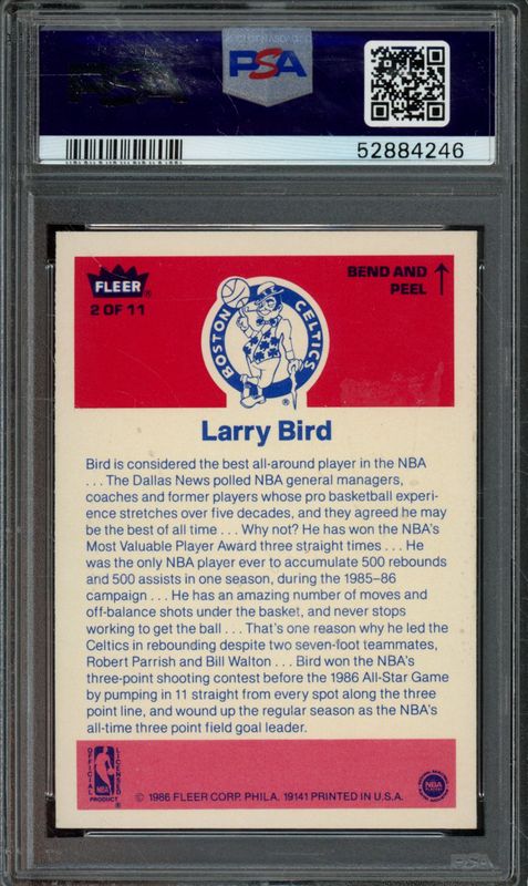 1986 Fleer Sticker Larry Bird #2 PSA 8 (ST)