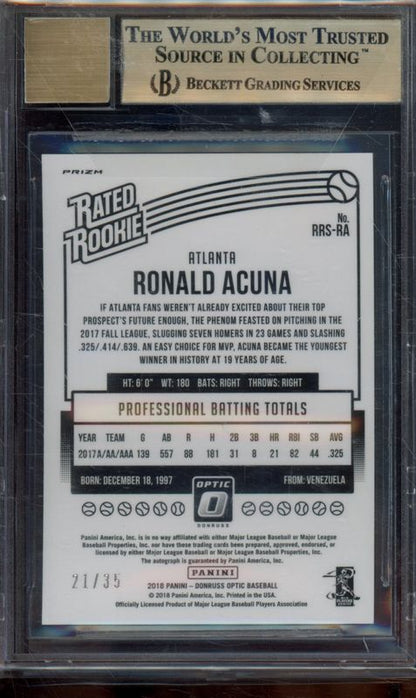 2018 Donruss Optic Rated Rookies Signatures Red Ronald Acuna/35 #RRSRA BGS 9.5