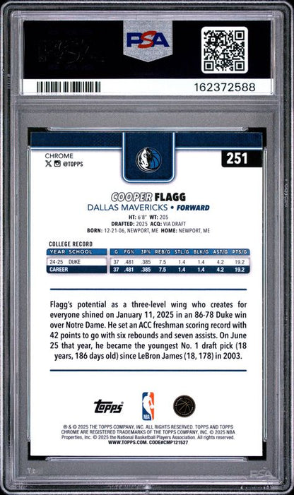 2025 Topps Chrome Cooper Flagg #251 PSA 10