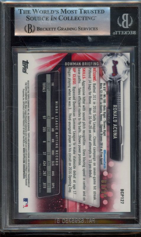 2017 Bowman Chrome Mega Box Prospects Green Refractors Ronald Acuna #BCP127 BGS 9