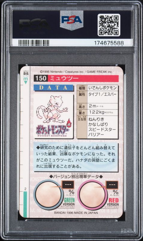 1996 Pokemon Japanese Bandai Carddass Vending Mewtwo-Prism #150 PSA 8