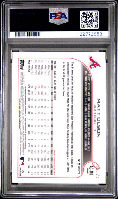 2022 Topps Chrome Update Autographs Matt Olson #ACMO Orange Refractor PSA 10