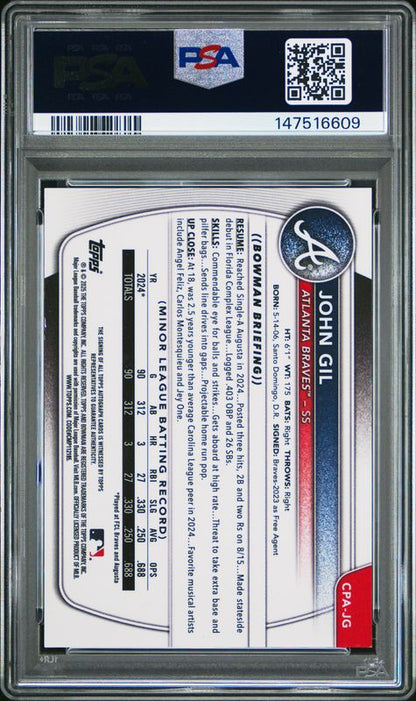 2025 Bowman Chrome Prospect Autographs John Gil #CPAJG Gold Mini Diamond PSA 9