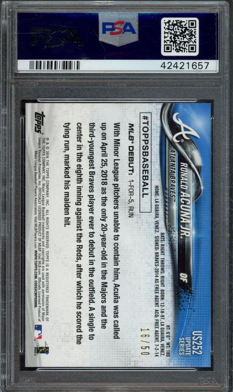 2018 Topps Update Ronald Acuna Jr. #US252 Hot Pink PSA 10