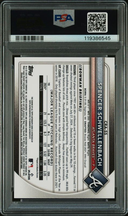 2025 Bowman Chrome Rookie Autographs Spencer Schwellenbach #CRASS Orange Refractor PSA 10