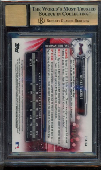 2017 BOWMAN CHROME RONALD ACUNA JR ORANGE SHIMMER AUTO BGS 9.5 AUTO 10