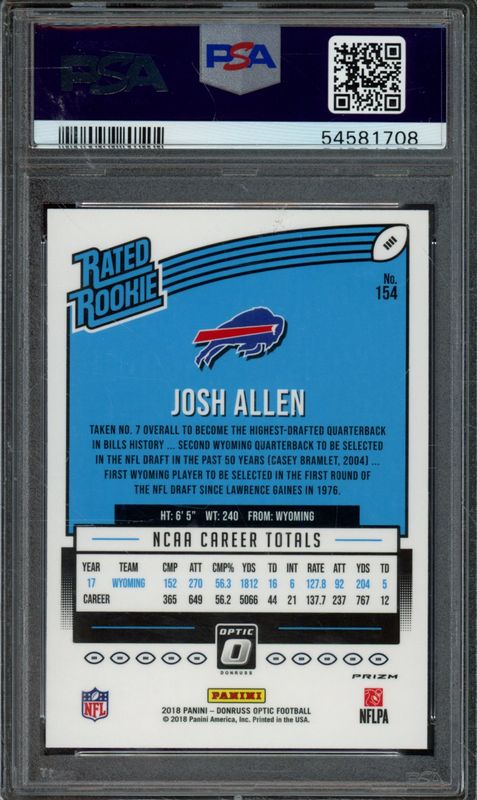 2018 Panini Donruss Optic Josh Allen #154 Red/Yellow PSA 9