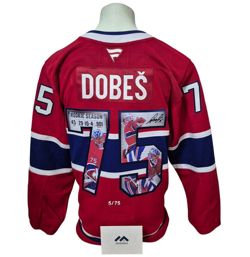 Chandail officiel Fanatics Premium signé - Jakub Dobes domicile Art et édition limitée /75 Memorable coa
