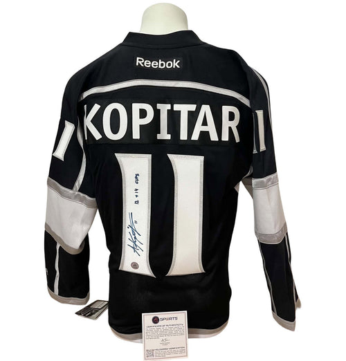 Chandail officiel Reebok signé - Anze Kopitar domicile avec patch Coupe Stanley 2014, COA AJS