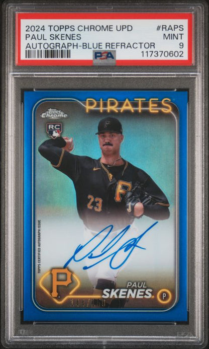 2024 Topps Chrome Update Chrome Baseball Update Series Autographs Paul Skenes #RAPS Blue Refractor PSA 9