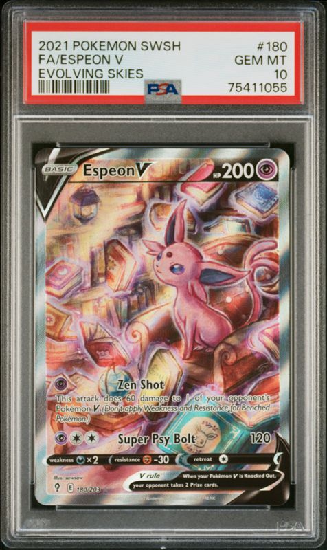 2021 Pokemon Sword & Shield Evolving Skies Full Art/Espeon V #180 PSA 10