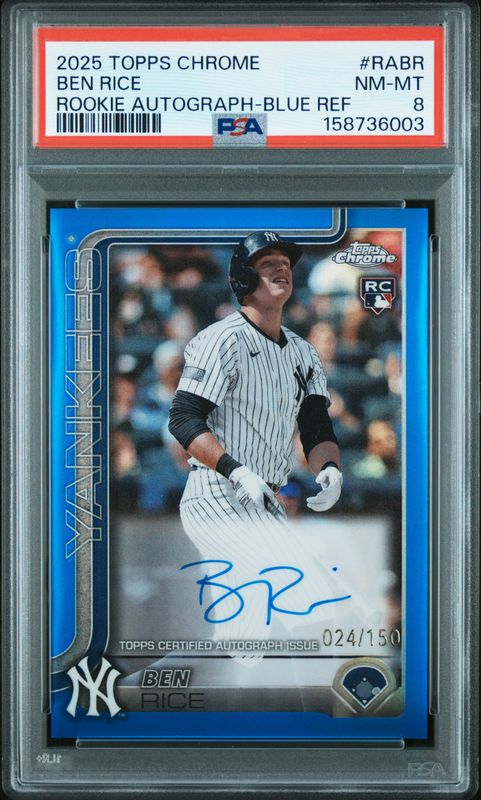 2025 Topps Chrome Rookie Autographs Ben Rice #RABR Blue Refractor PSA 8