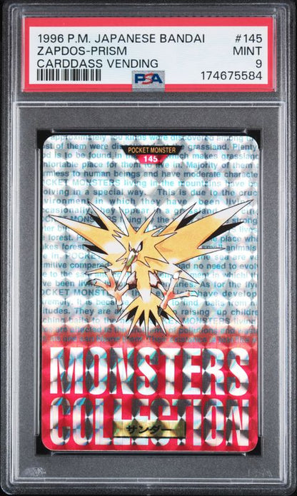 1996 Pokemon Japanese Bandai Carddass Vending Zapdos-Prism #145 PSA 9