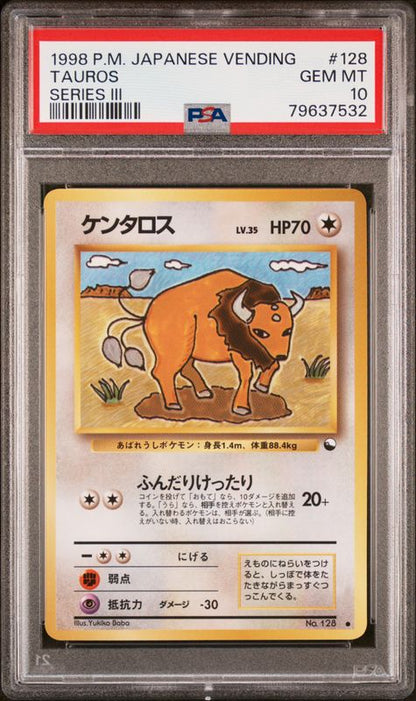 1998 Pokemon Japanese Vending Tauros #128 Series III PSA 10