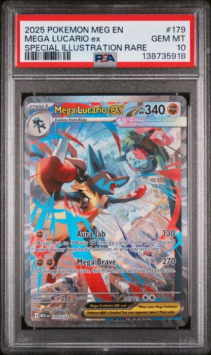 2025 Pokemon Meg EN-Mega Evolution Mega Lucario EX #179 Special Illustration Rare PSA 10
