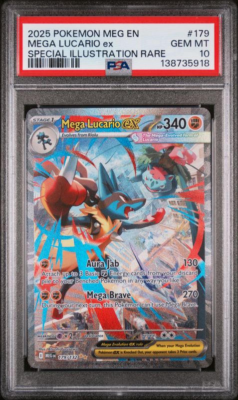 2025 Pokemon Meg EN-Mega Evolution Mega Lucario EX #179 Special Illustration Rare PSA 10