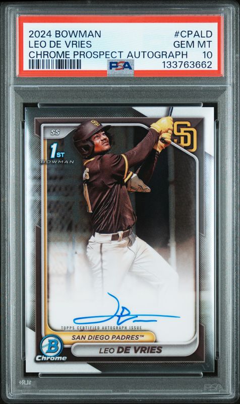 2024 Bowman Chrome Prospect Autographs Leo de Vries #CPALD PSA 10