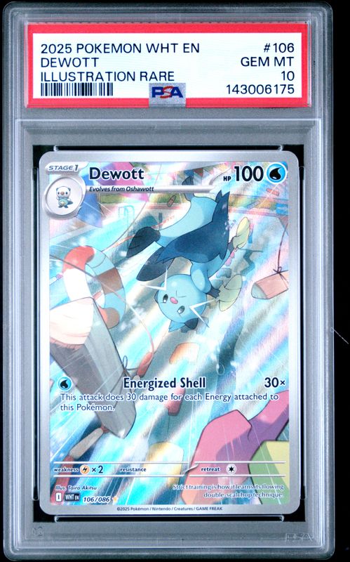 2025 Pokemon Wht EN-White Flare Dewott #106 Illustration Rare PSA 10