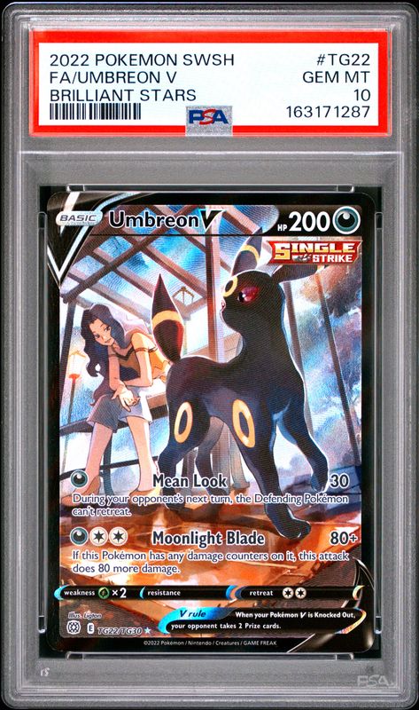 2022 Pokemon Sword & Shield Brilliant Stars Full Art/Umbreon V #TG22 PSA 10