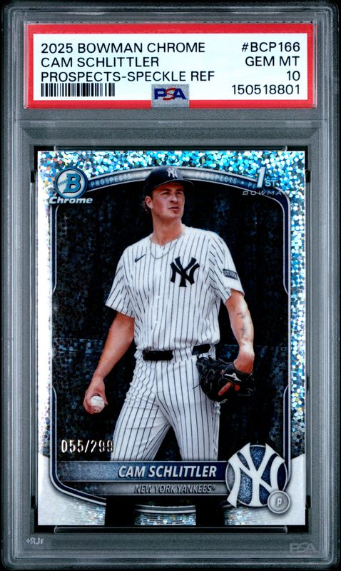 2025 Bowman Chrome Prospects Cam Schlittler #BCP166 Speckle Refractor PSA 10
