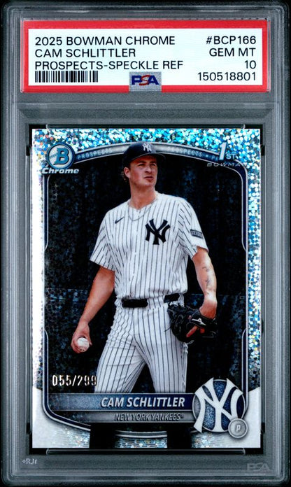 2025 Bowman Chrome Prospects Cam Schlittler #BCP166 Speckle Refractor PSA 10