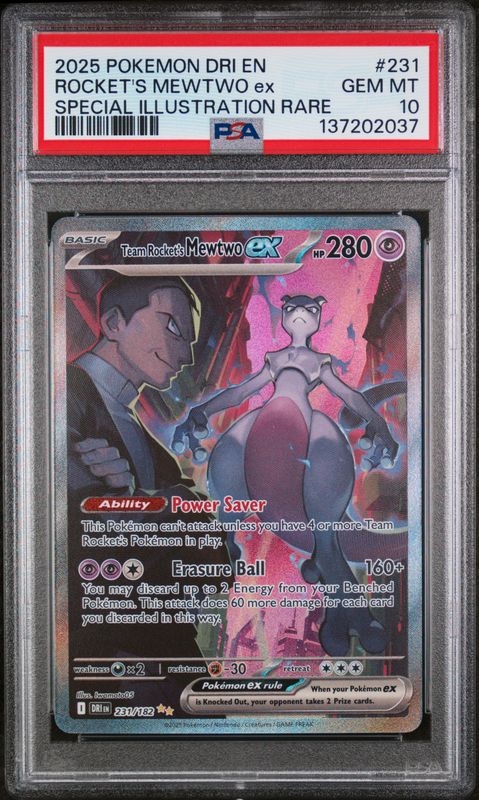 2025 Pokemon Dri EN-Destined Rivals Team Rocket's Mewtwo EX #231 Special Illustration Rare PSA 10