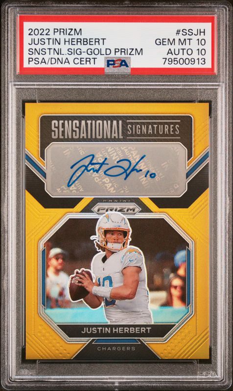 2022 Panini Prizm Sensational Signatures Justin Herbert #SSJH Gold Prizm PSA 10