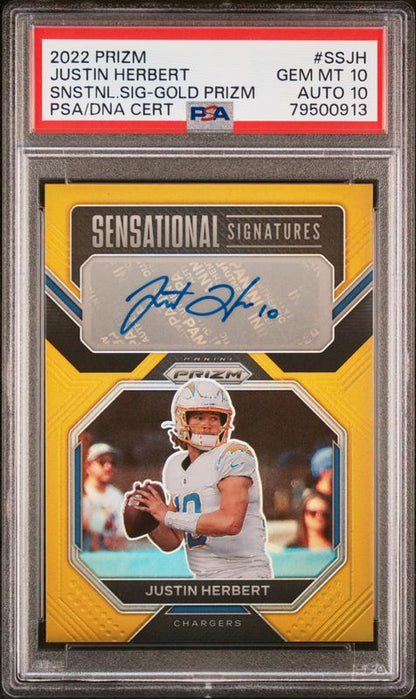 2022 Panini Prizm Sensational Signatures Justin Herbert #SSJH Gold Prizm PSA 10
