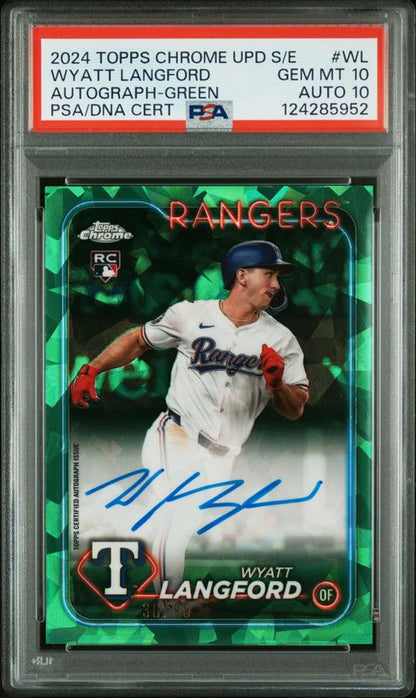 2024 Topps Chrome Sapphire Update Series Chrome Sapphire Autographs Wyatt Langford #WL Green PSA 10