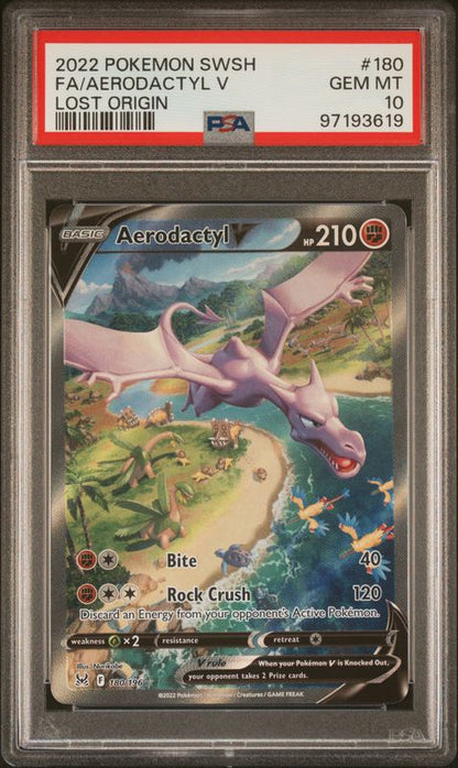 2022 Pokemon Sword & Shield Lost Origin Full Art/Aerodactyl V #180 PSA 10
