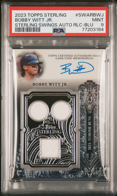 2023 Topps Sterling Sterling Swings Autograph Relics Bobby Witt Jr. #SWARBWJ Blue PSA 9