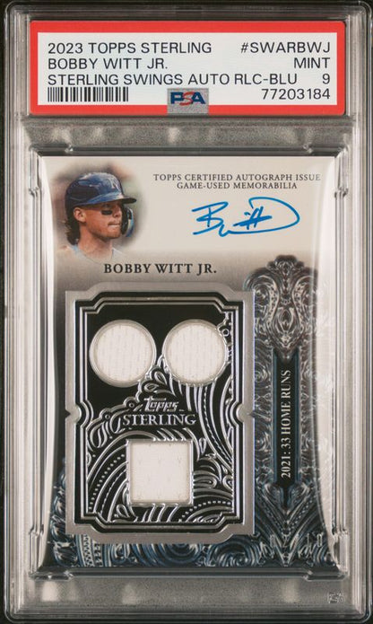 2023 Topps Sterling Sterling Swings Autograph Relics Bobby Witt Jr. #SWARBWJ Blue PSA 9