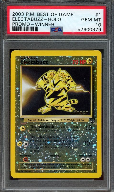 2003 Pokemon Best of Game Promo Electabuzz-Reverse Foil #1 Winner PSA 10