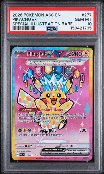 2026 Pokemon Asc EN-Ascended Heroes Pikachu EX #277 Special Illustration Rare PSA 10