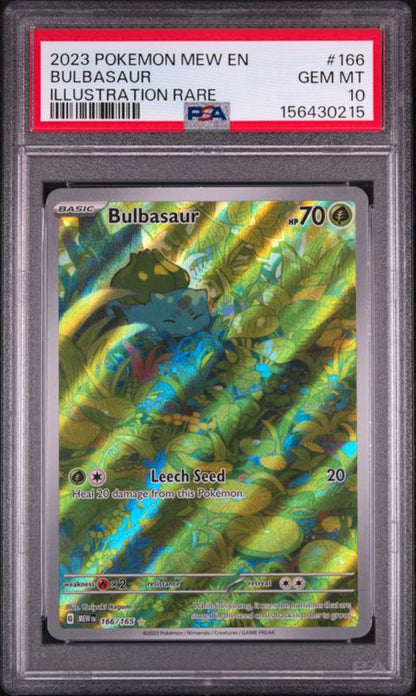 2023 Pokemon Mew EN-151 Bulbasaur #166 Illustration Rare PSA 10