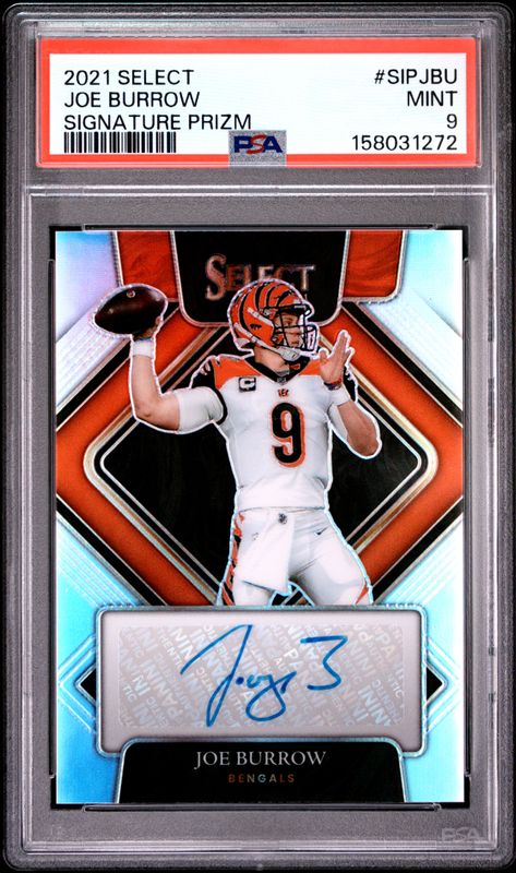 2021 Panini Select Signatures Prizm Joe Burrow #SIPJBU PSA 9