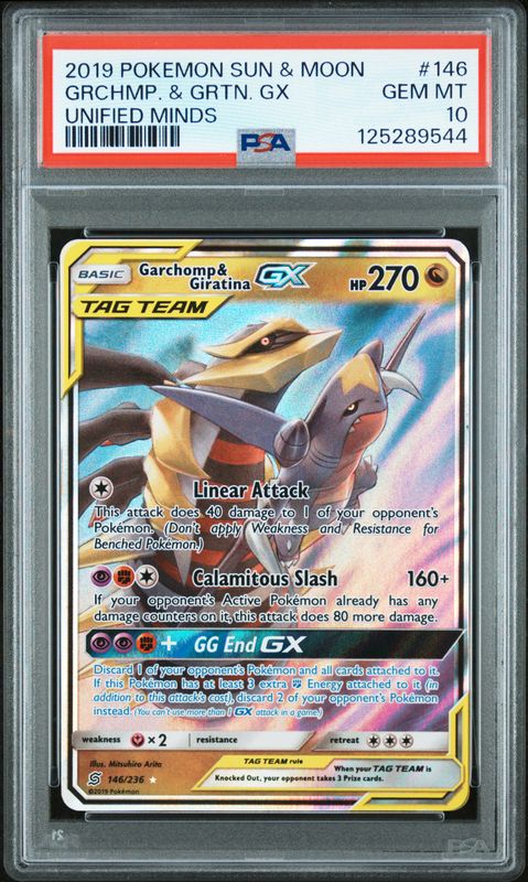 2019 Pokemon Sun & Moon Unified Minds Garchomp & Giratina GX #146 PSA 10