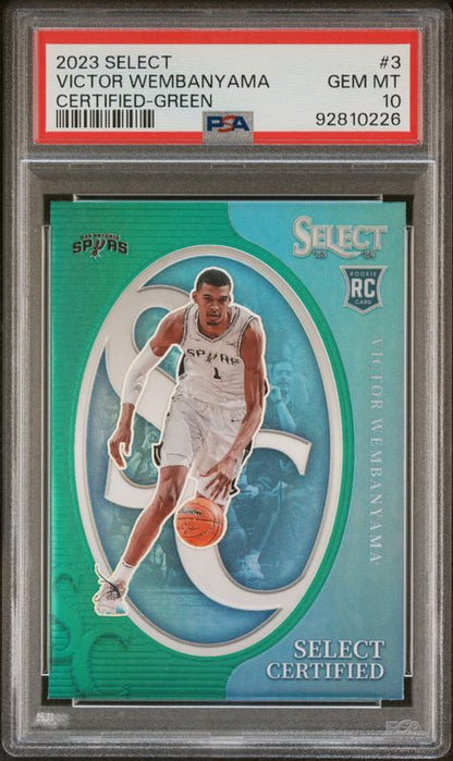 2023 Panini Select Select Certified Victor Wembanyama #3 Green Prizm PSA 10