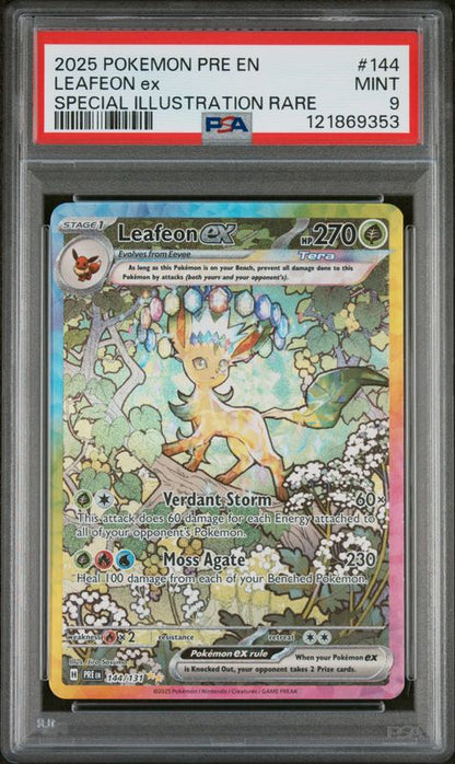 2025 Pokemon Pre EN-Prismatic Evolutions Leafeon EX #144 Special Illustration Rare PSA 9