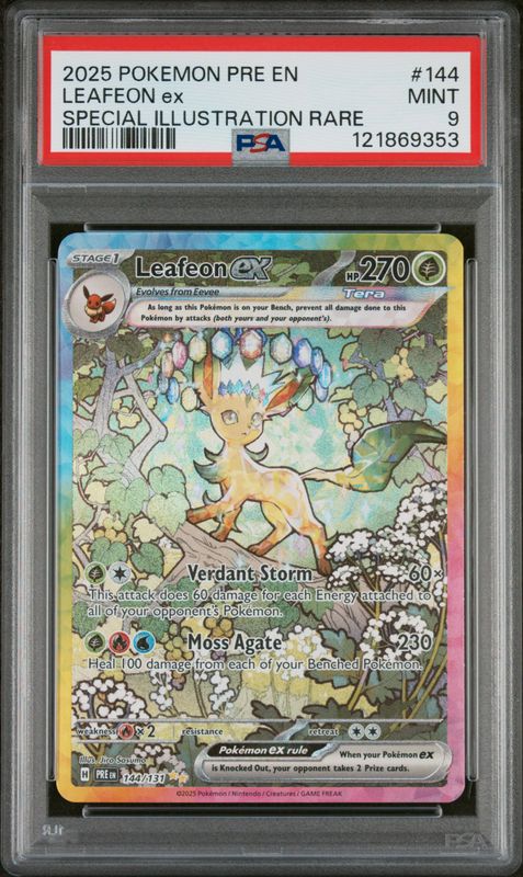 2025 Pokemon Pre EN-Prismatic Evolutions Leafeon EX #144 Special Illustration Rare PSA 9