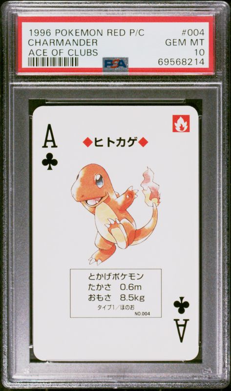 1996 Pokemon Red Version Playing Cards Charmander #004 Ace of Clubs PSA 10