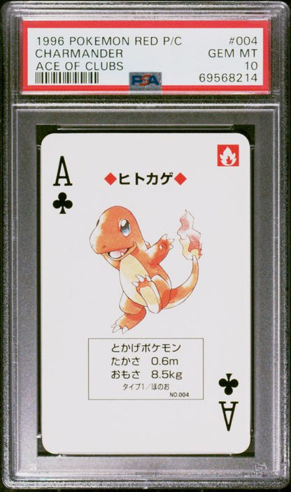 1996 Pokemon Red Version Playing Cards Charmander #004 Ace of Clubs PSA 10